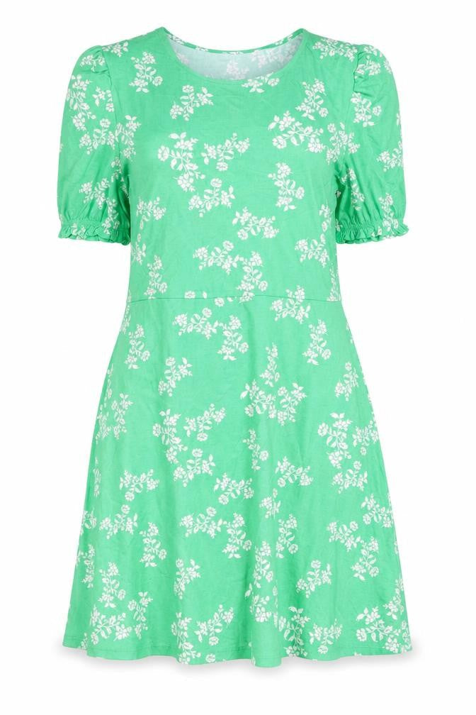 Marks & Spencer Womens Green Floral Viscose A-Line Size 14 Round Neck Pullover