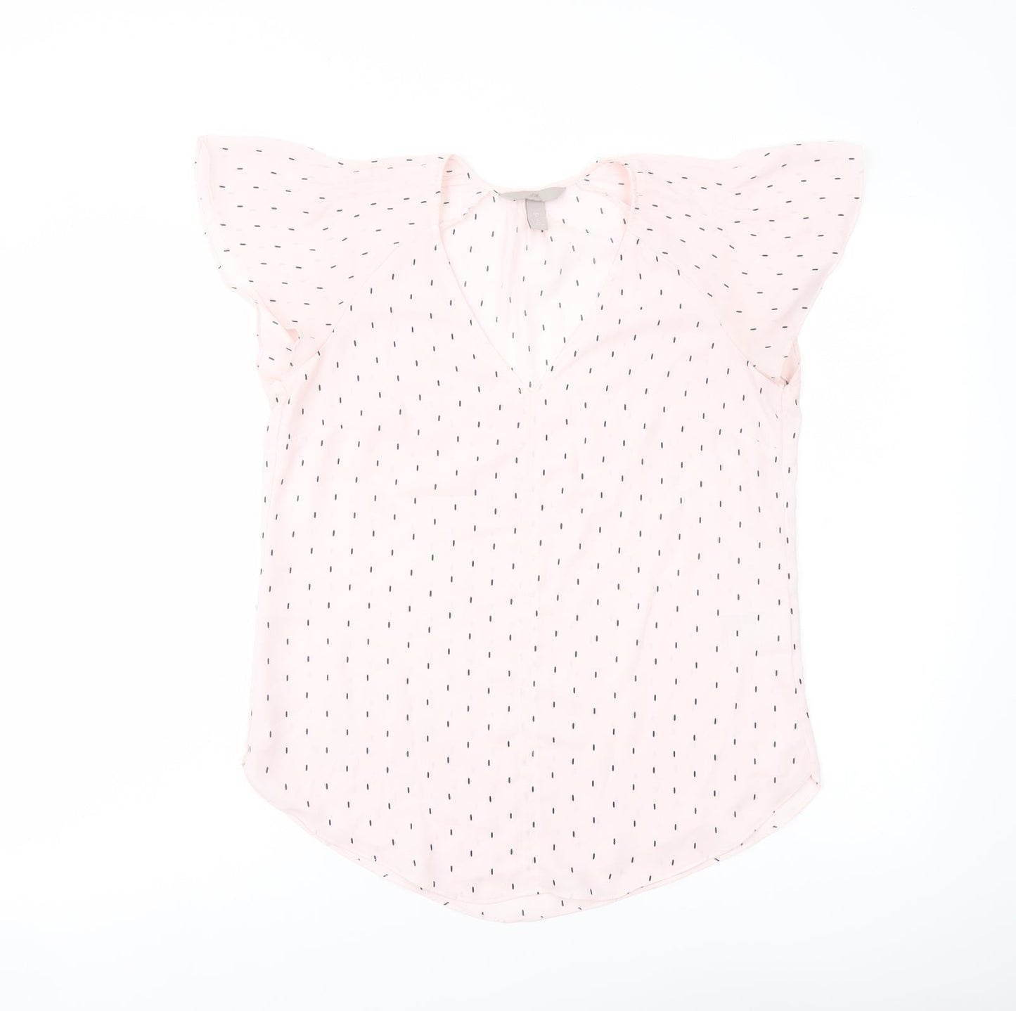 H&M Womens Pink Geometric Polyester Basic Blouse Size 8 V-Neck