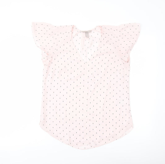 H&M Womens Pink Geometric Polyester Basic Blouse Size 8 V-Neck