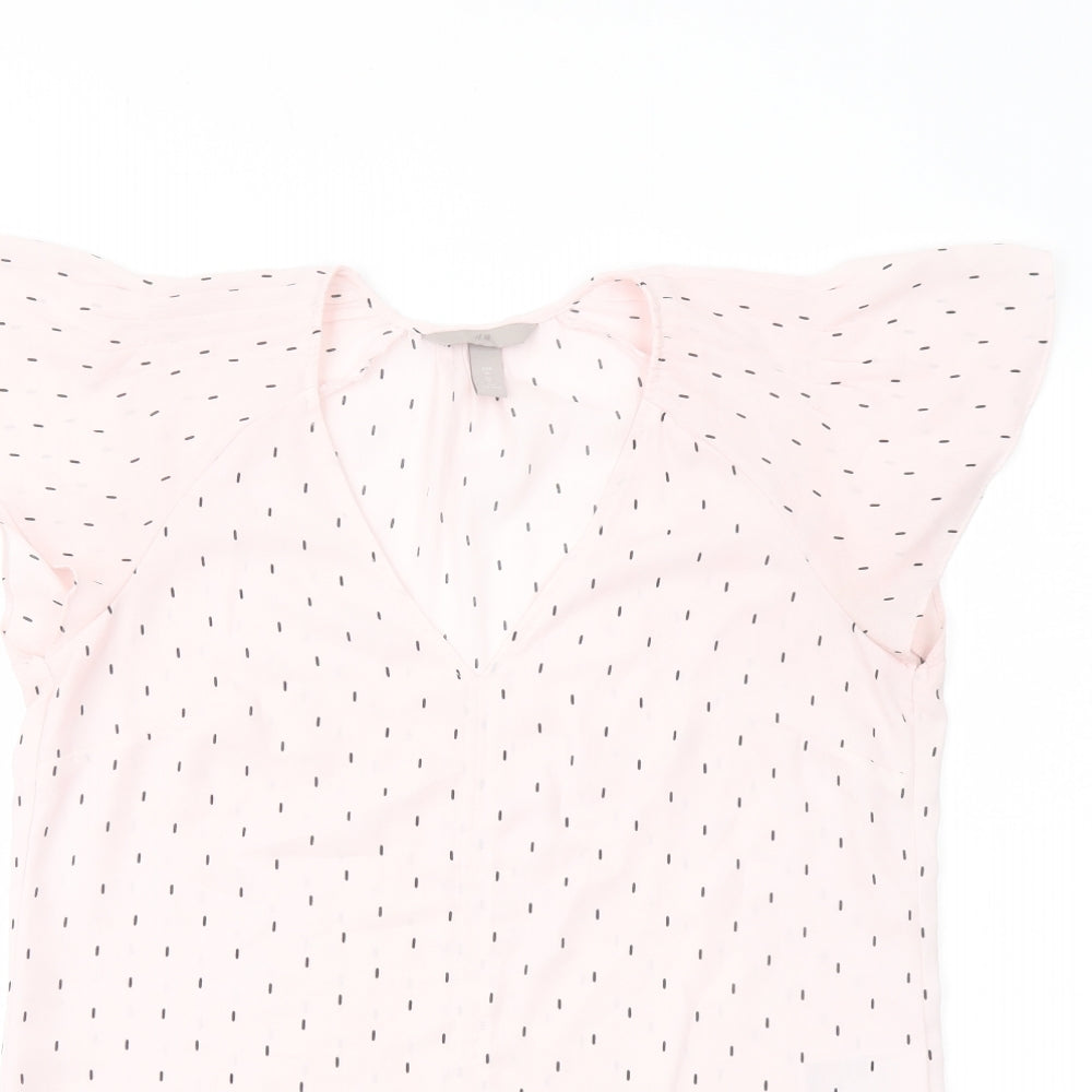 H&M Womens Pink Geometric Polyester Basic Blouse Size 8 V-Neck
