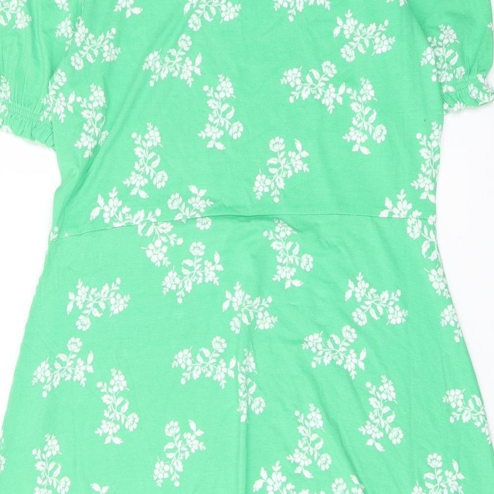 Marks and Spencer Womens Green Floral Viscose A-Line Size 14 Crew Neck Pullover