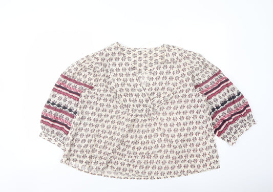 Per Una Womens Multicoloured Geometric Cotton Basic Blouse Size M V-Neck