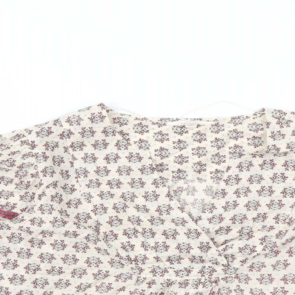 Per Una Womens Multicoloured Geometric Cotton Basic Blouse Size M V-Neck