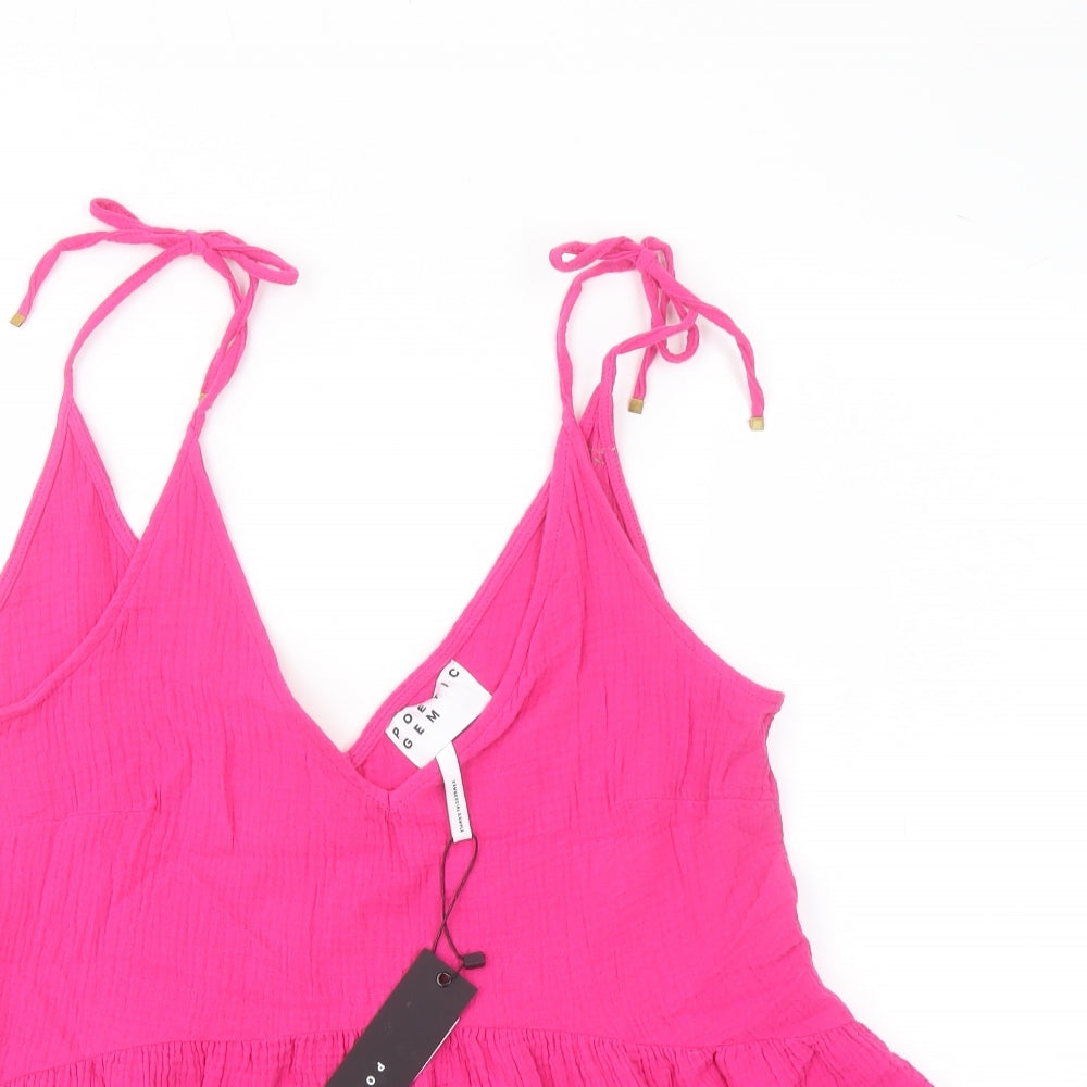 Poetic Gem Womens Pink Cotton Basic Tank Size 12 V-Neck