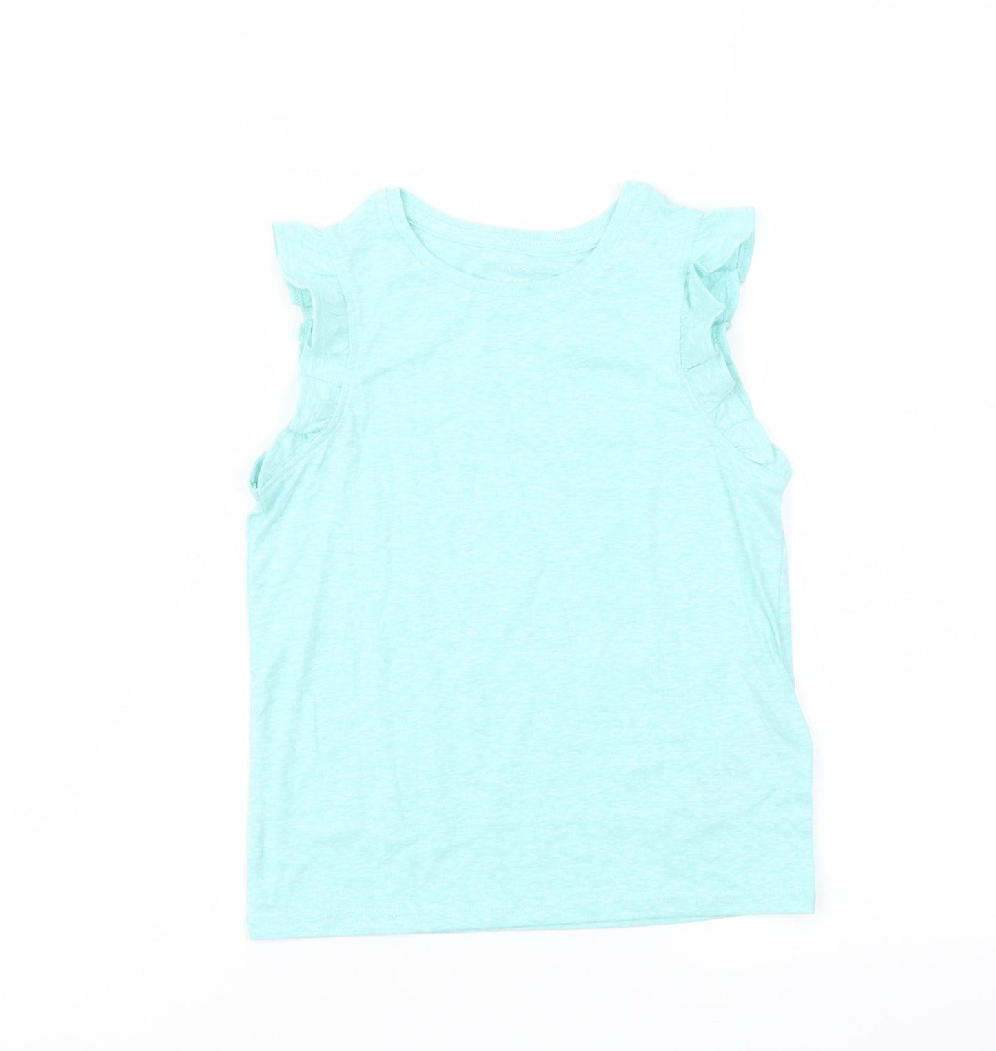 Marks and Spencer Girls Blue Polyester Basic T-Shirt Size 4-5 Years Crew Neck Pullover