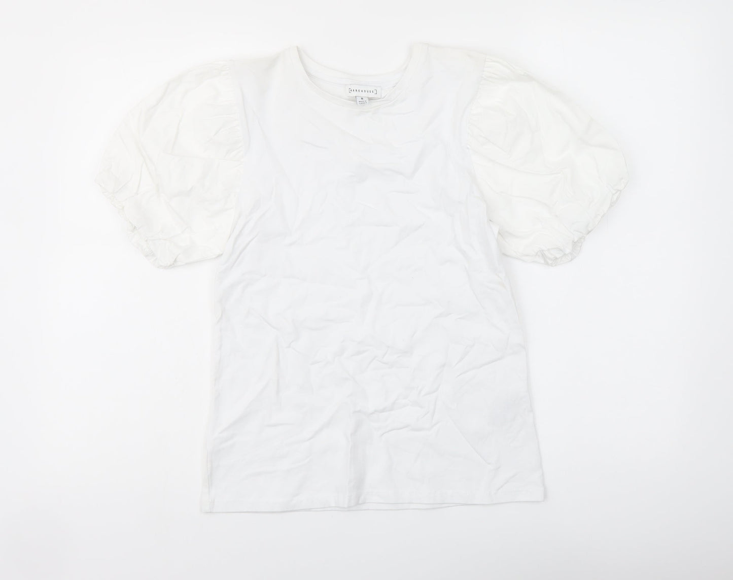 Warehouse Womens White Cotton Basic T-Shirt Size 8 Crew Neck