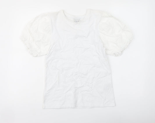 Warehouse Womens White Cotton Basic T-Shirt Size 8 Crew Neck