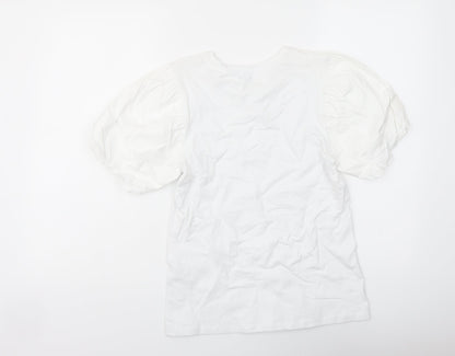 Warehouse Womens White Cotton Basic T-Shirt Size 8 Crew Neck