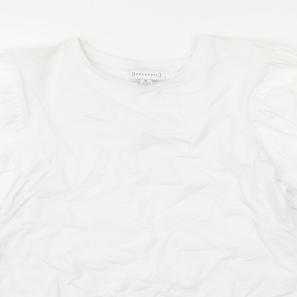 Warehouse Womens White Cotton Basic T-Shirt Size 8 Crew Neck