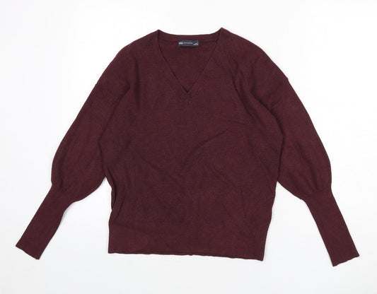 Marks and Spencer Womens Red V-Neck Viscose Pullover Jumper Size M