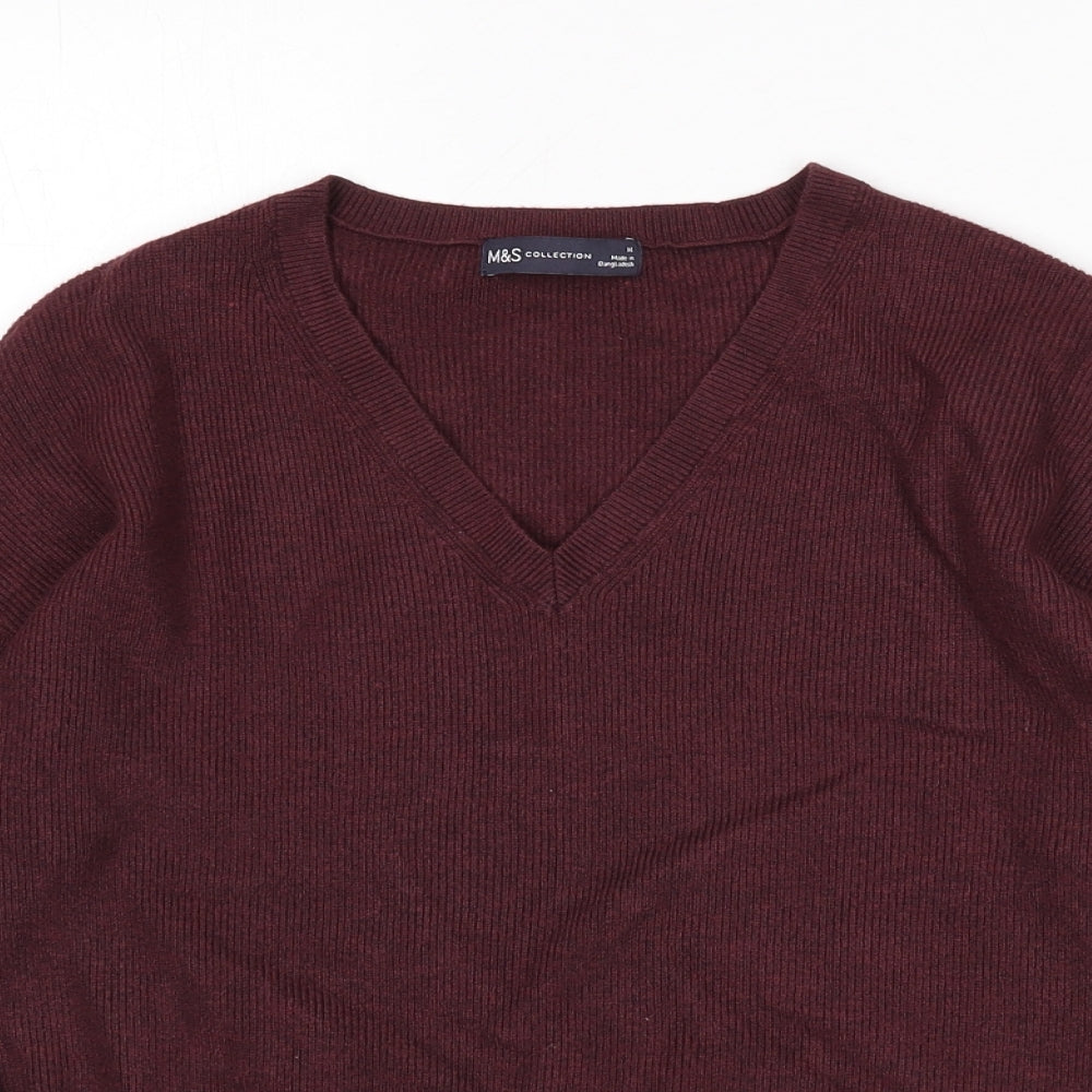 Marks and Spencer Womens Red V-Neck Viscose Pullover Jumper Size M