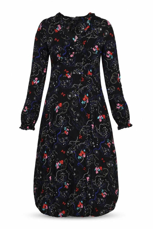 Marks & Spencer Womens Black Viscose A-Line Size 8 V-Neck Zip - Flowers