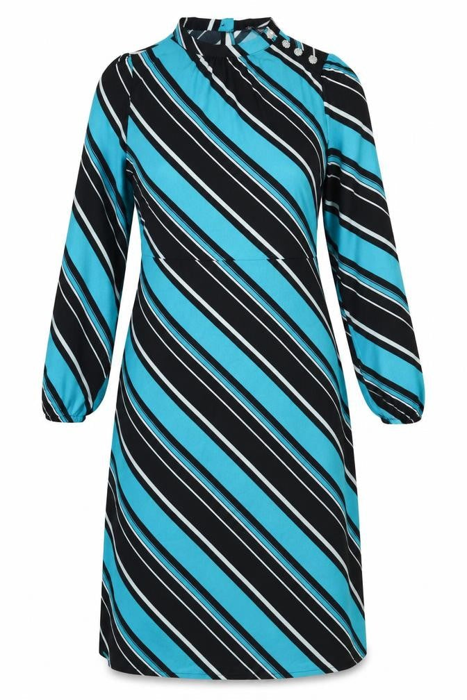 Marks & Spencer Womens Multicoloured Striped Polyester A-Line Size 10 Round Neck Button