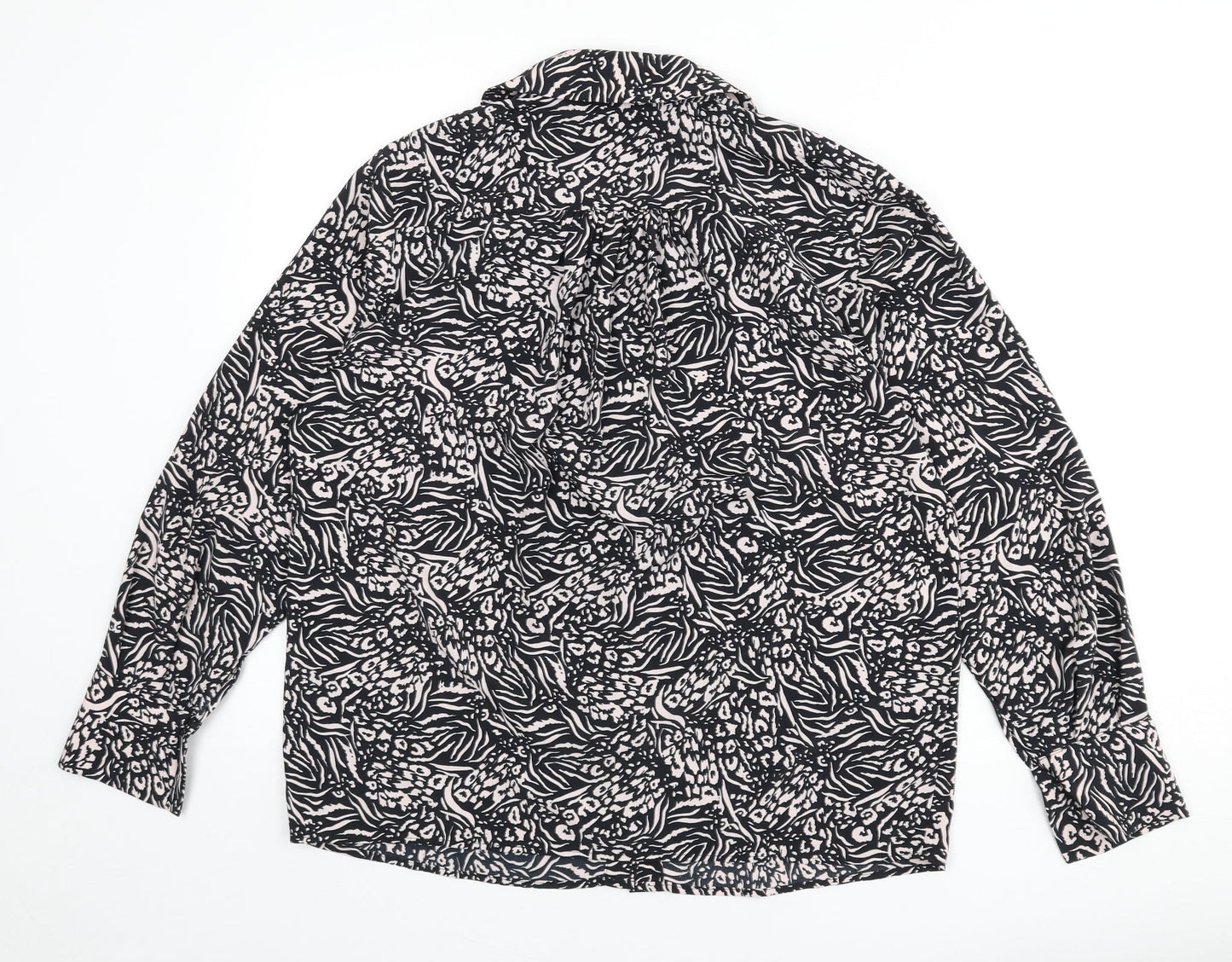 Topshop Womens Black Geometric Polyester Basic Button-Up Size 10 Collared - Leopard Print