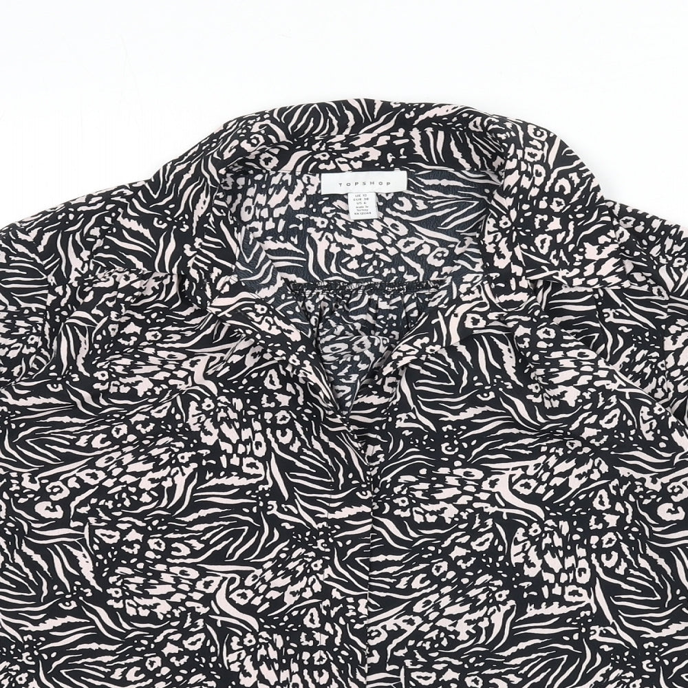 Topshop Womens Black Geometric Polyester Basic Button-Up Size 10 Collared - Leopard Print