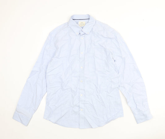 Marks and Spencer Mens Blue Cotton Button-Up Size M Collared Button