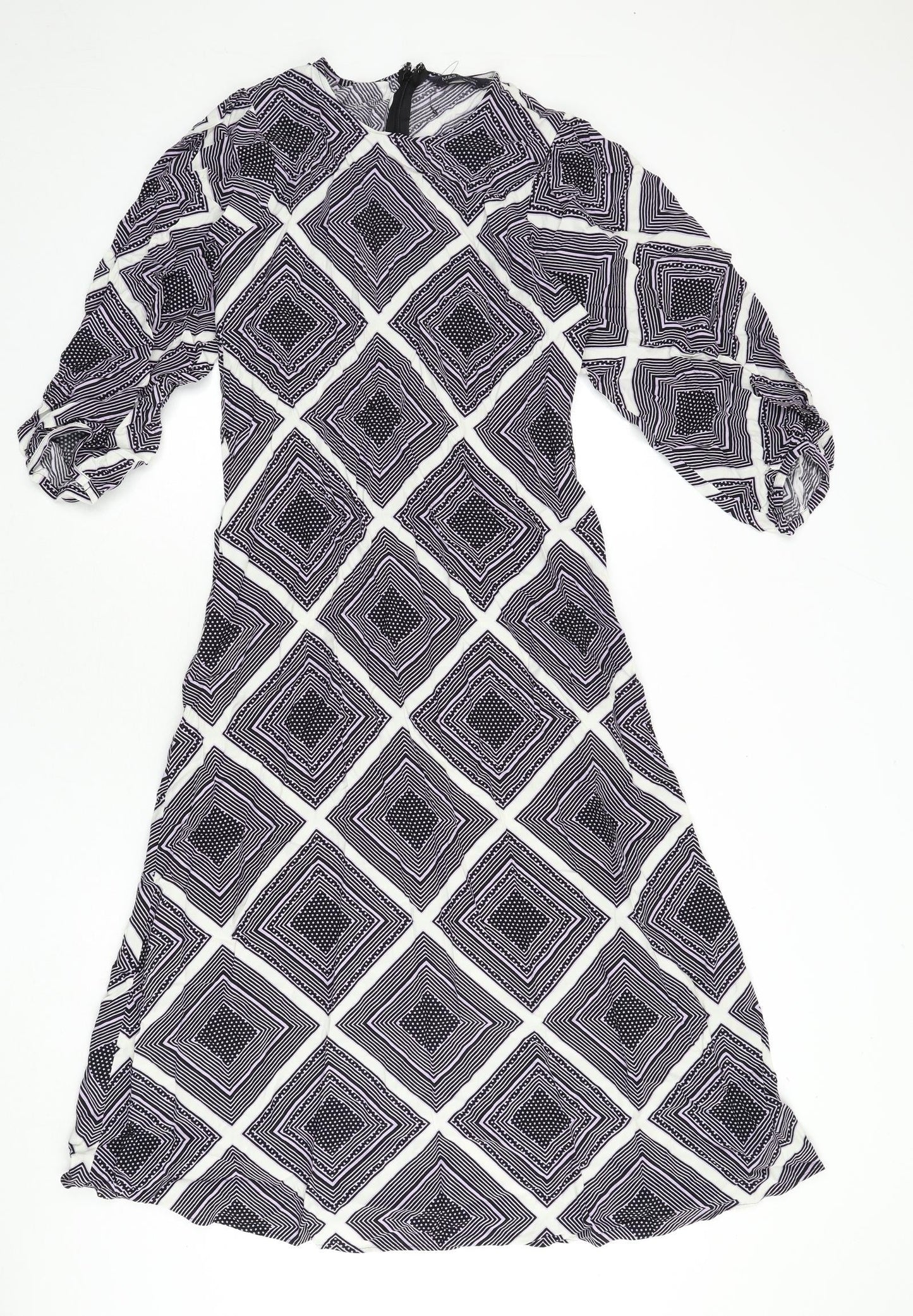Marks and Spencer Womens Multicoloured Geometric Viscose A-Line Size 10 Round Neck Zip