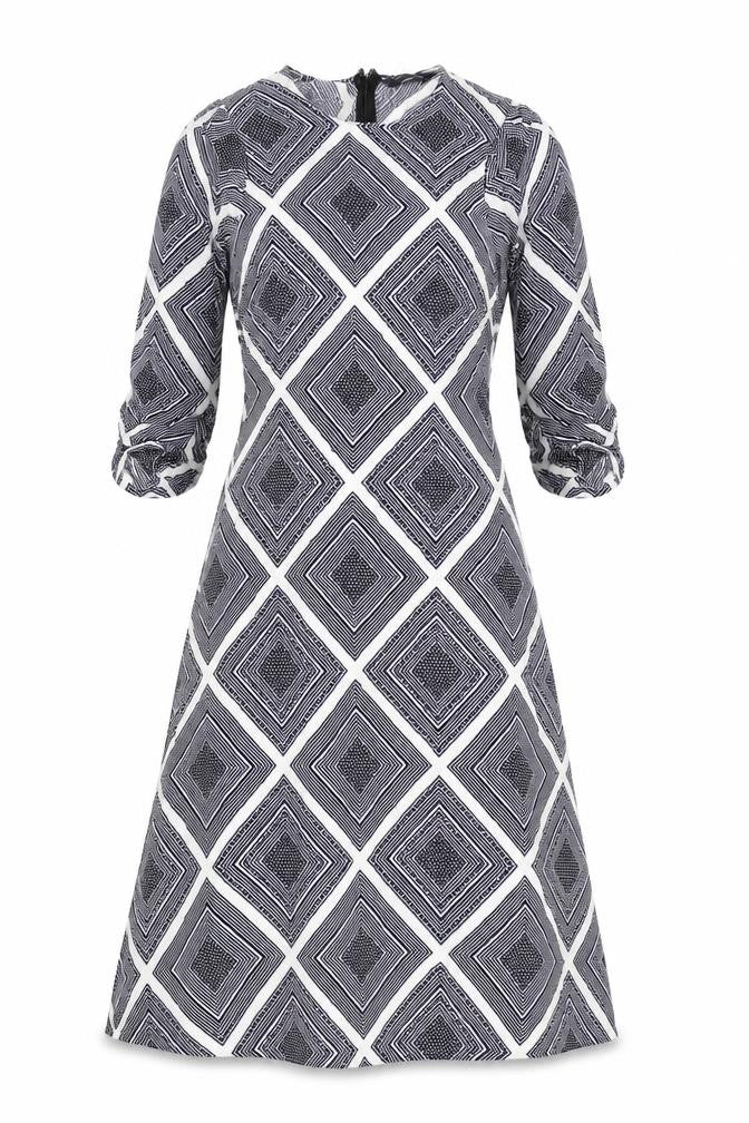 Marks & Spencer Womens Multicoloured Geometric Viscose A-Line Size 10 Round Neck Zip