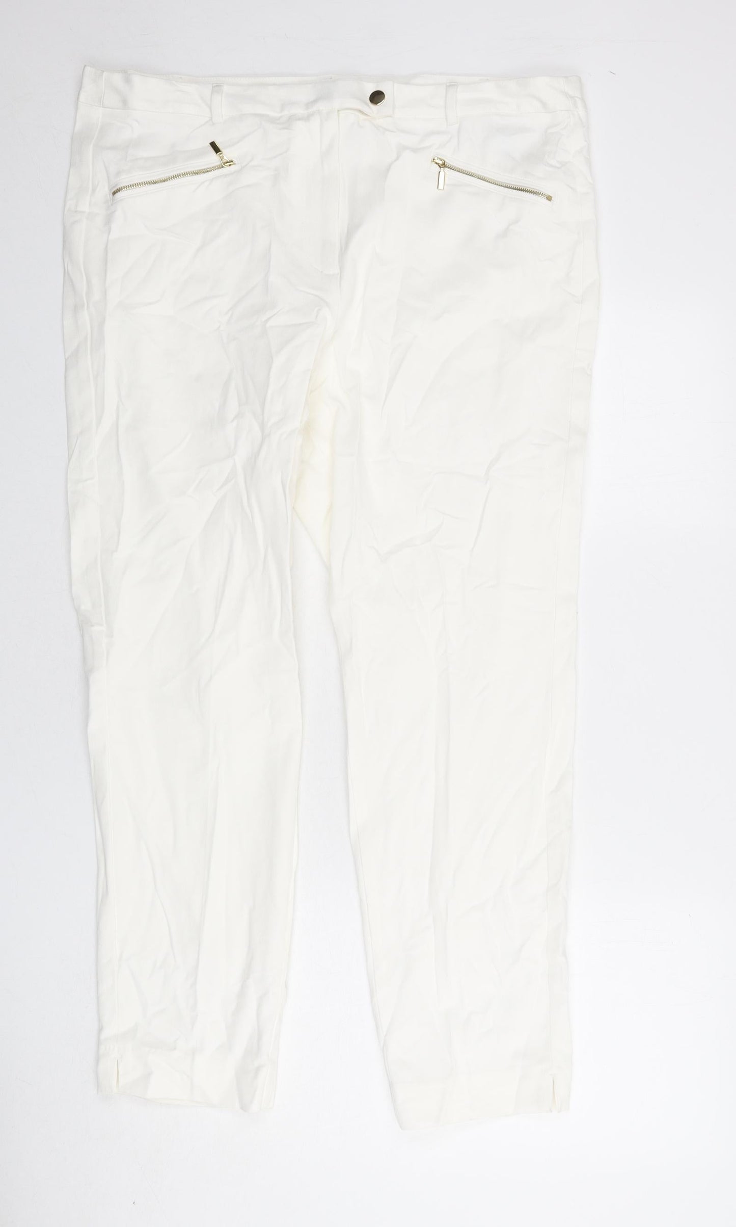 Marks and Spencer Womens Ivory Viscose Trousers Size 20 L26 in Slim Zip - Ankle Grazer