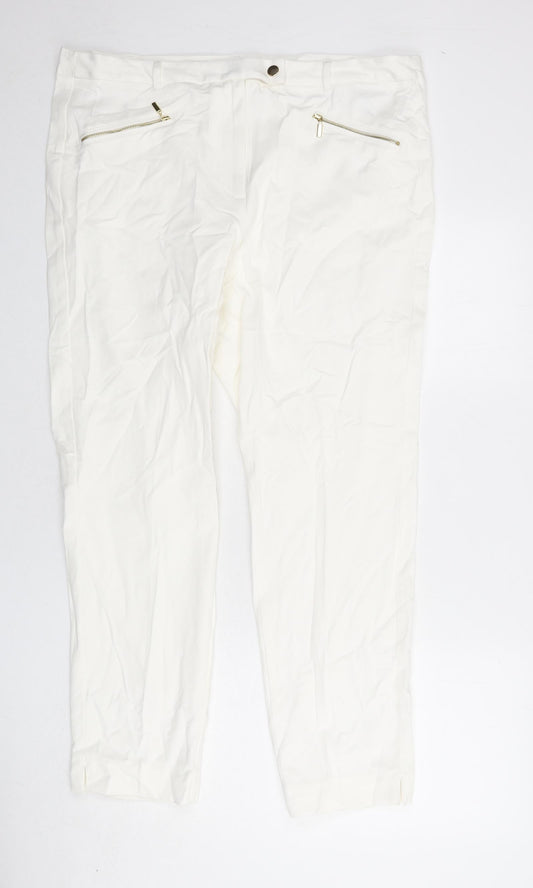 Marks and Spencer Womens Ivory Viscose Trousers Size 20 L26 in Slim Zip - Ankle Grazer