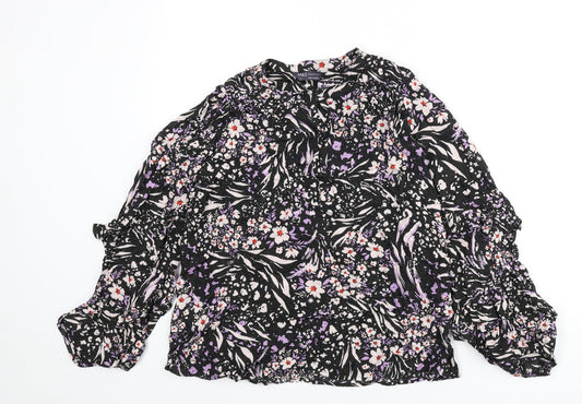 Marks and Spencer Womens Multicoloured Geometric Viscose Basic Blouse Size 8 Round Neck - Sparkle, Flowers