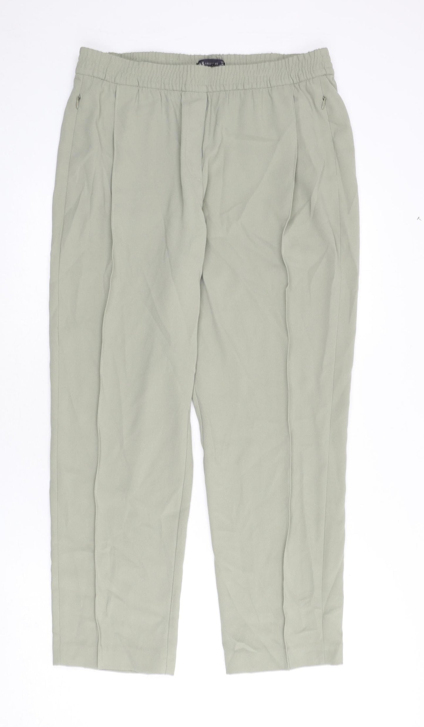 Marks and Spencer Womens Green Polyester Trousers Size 14 L25 in Regular - Pleat