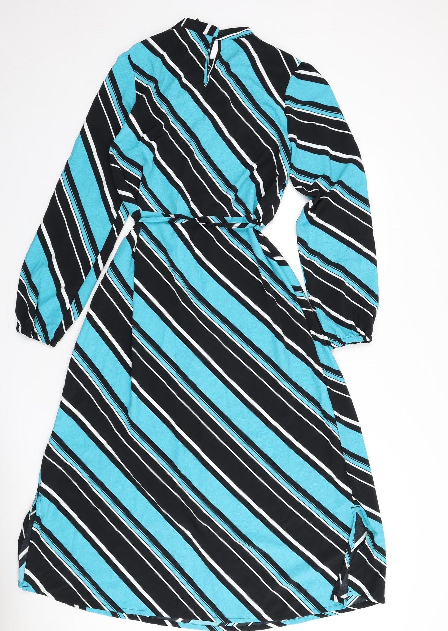 Marks and Spencer Womens Multicoloured Striped Polyester A-Line Size 10 Round Neck Button - Tie Detail