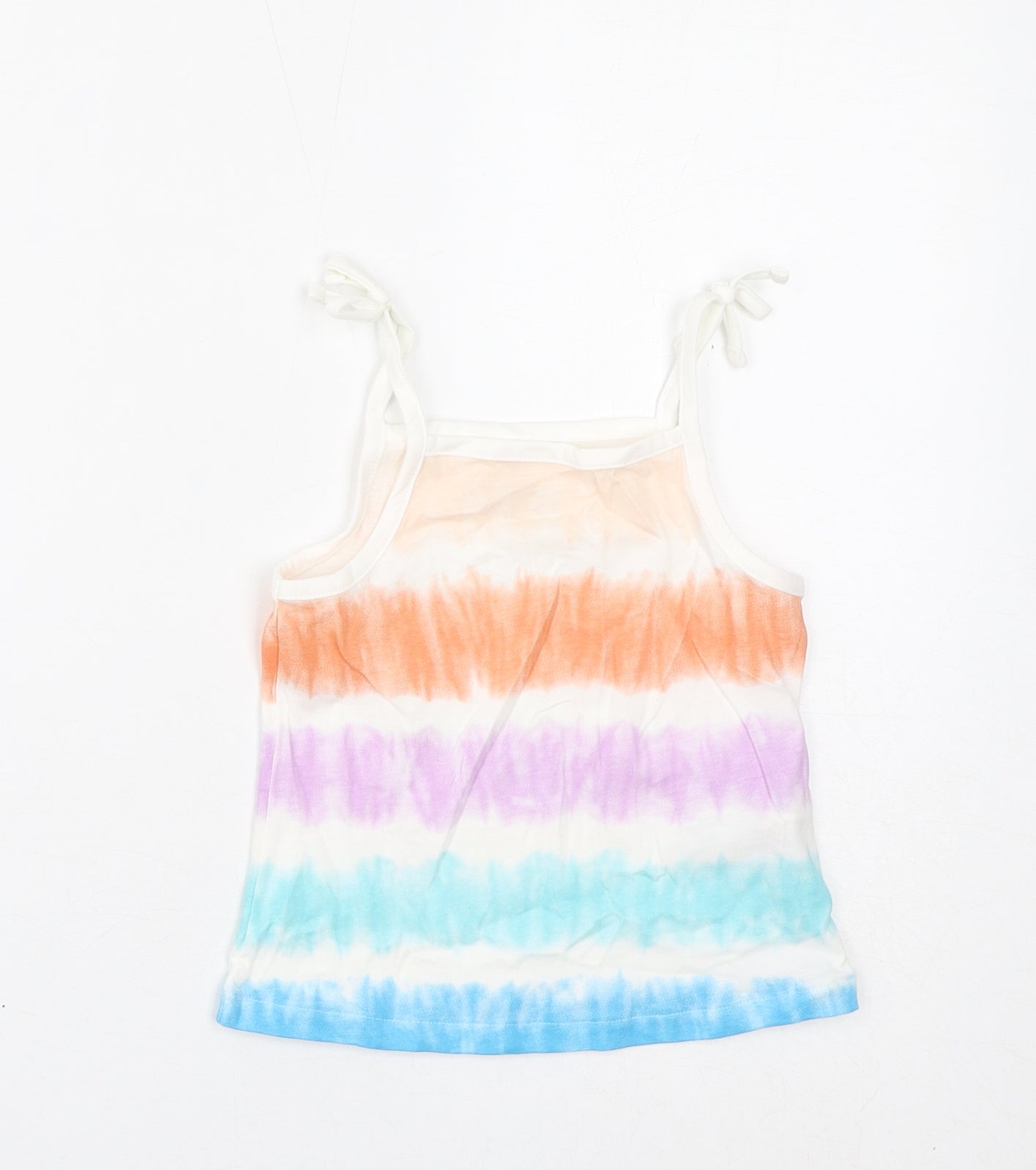 Marks and Spencer Girls Multicoloured Striped Cotton Basic Tank Size 3-4 Years Square Neck Pullover - Tie Dye