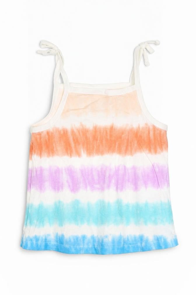 Marks & Spencer Girls Multicoloured Striped Cotton Basic Tank Size 3-4 Years Square Neck Pullover - Tie Dye