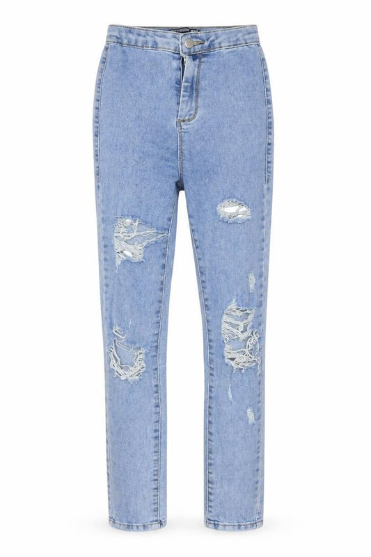 PRETTYLITTLETHING Womens Blue Cotton Straight Jeans Size 6 L29 in Regular Zip - Pockets