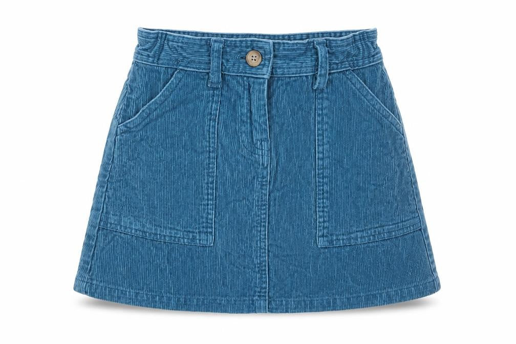 John Lewis Girls Blue Cotton A-Line Skirt Size 7 Years Regular Zip - Pockets, Adjustable waist