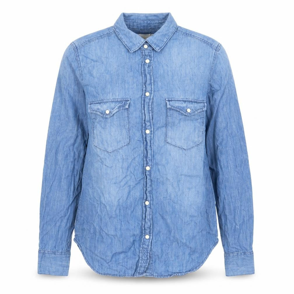 H&M Womens Blue Cotton Basic Button-Up Size 8 Collared - Pockets