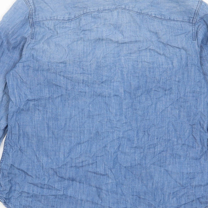 H&M Womens Blue Cotton Basic Button-Up Size 8 Collared - Pockets