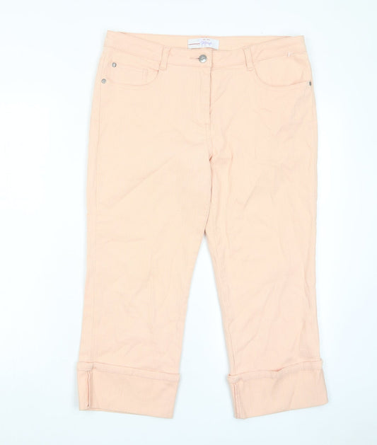 Papaya Womens Pink Cotton Cropped Jeans Size 12 L22 in Regular Zip - Pockets