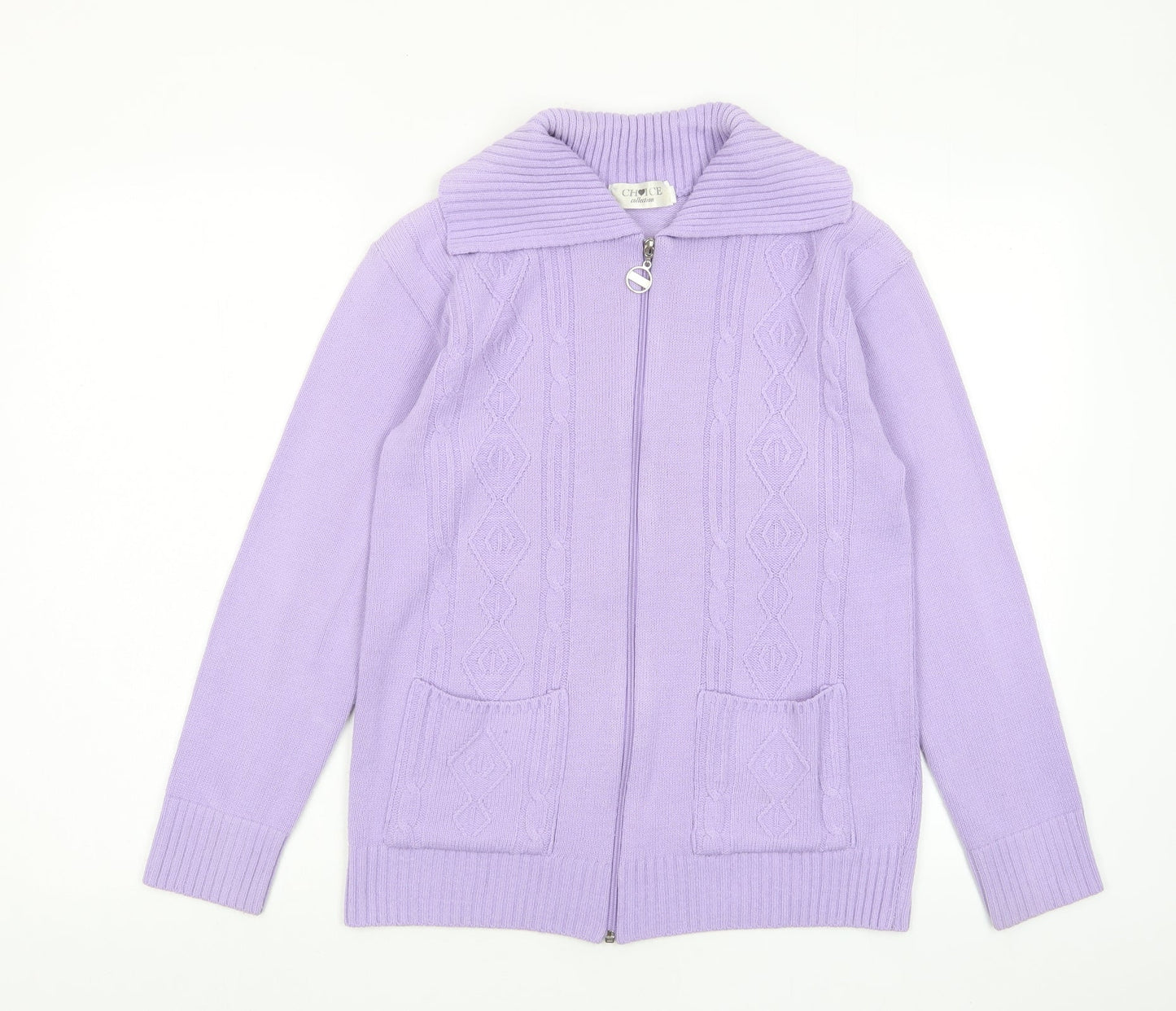 Choice Womens Purple Collared Acrylic Full Zip Jumper Size S - Pockets