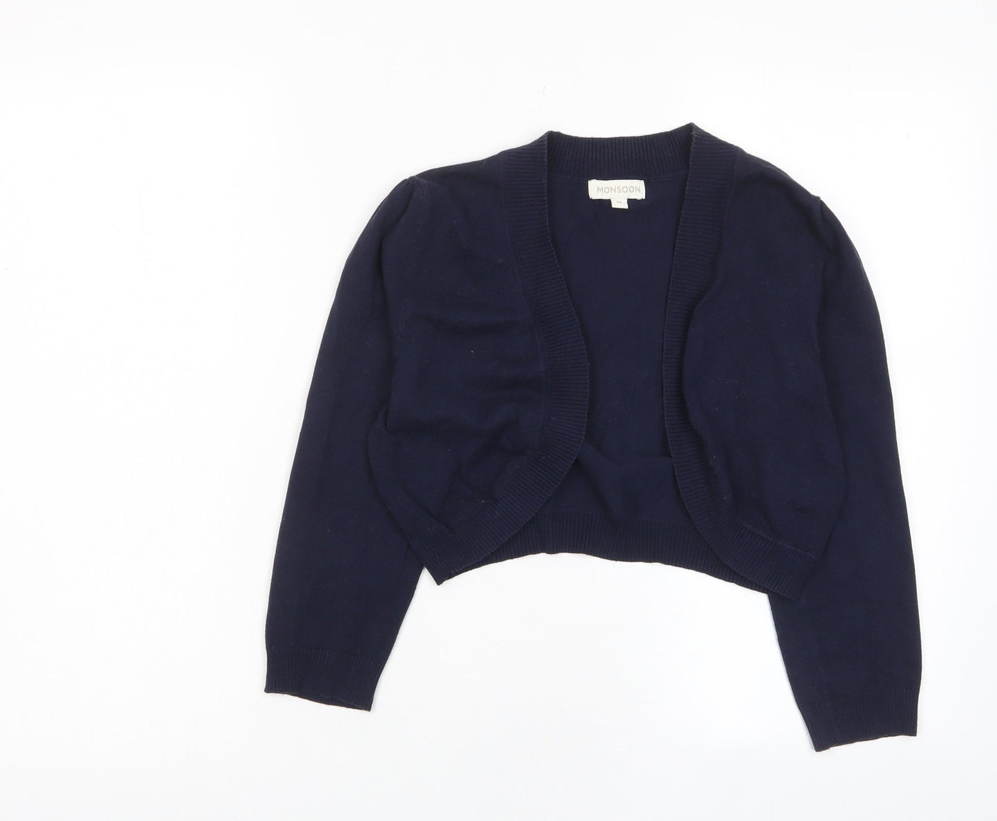 Monsoon Womens Blue V-Neck Cotton Cardigan Jumper Size M - Cropped, Open
