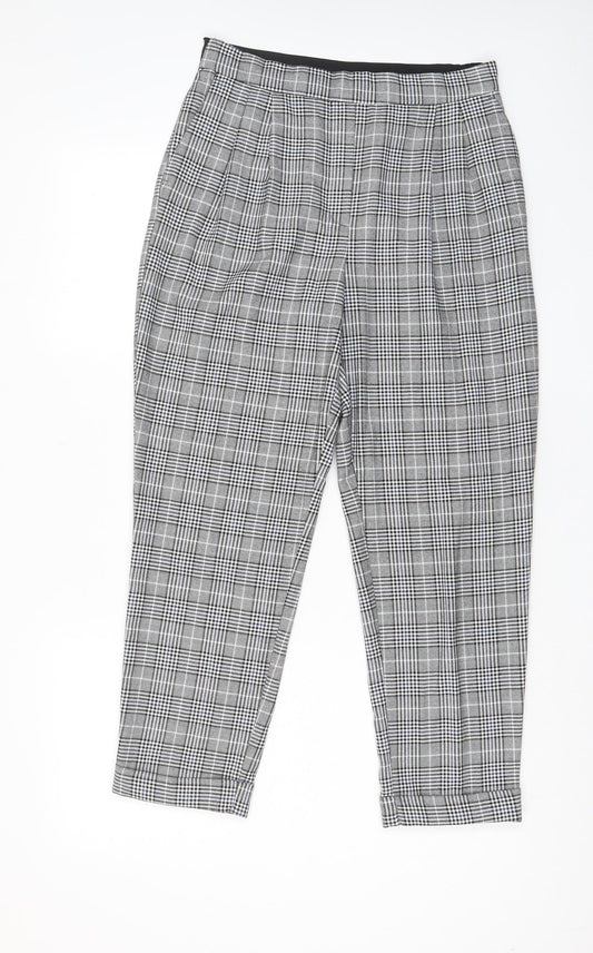 Zara Womens Grey Plaid Polyester Trousers Size S L26 in Regular - Pockets, Pleated Front
