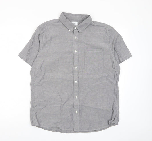 Burton Mens Grey Cotton Button-Up Size L Collared Button - Pocket