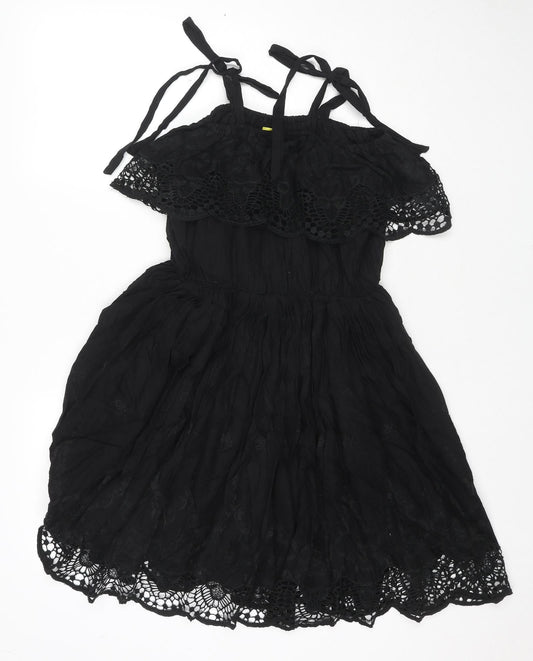 Max C London Womens Black Cotton Trapeze & Swing Size M Off the Shoulder Pullover - Lace detail