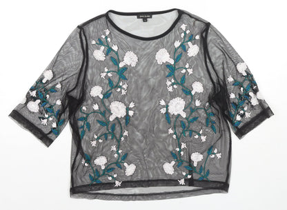 River Island Womens Black Polyester Basic Blouse Size 12 Round Neck - Flowers