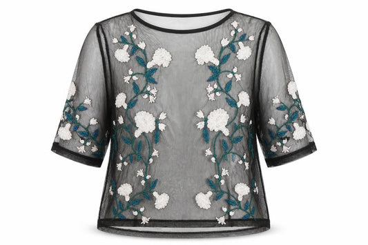 River Island Womens Black Polyester Basic Blouse Size 12 Round Neck - Flowers