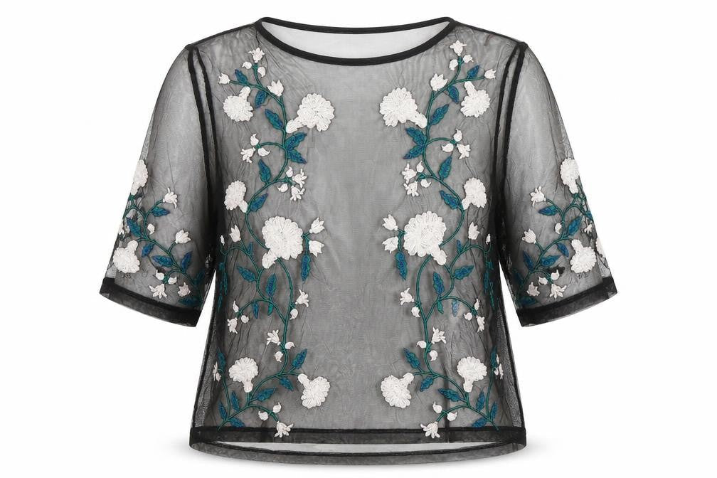 River Island Womens Black Polyester Basic Blouse Size 12 Round Neck - Flowers