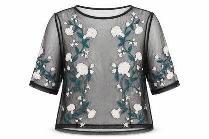 River Island Womens Black Polyester Basic Blouse Size 12 Round Neck - Flowers