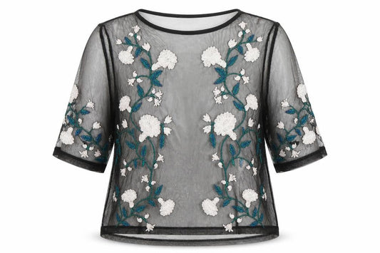 River Island Womens Black Polyester Basic Blouse Size 12 Round Neck - Flowers