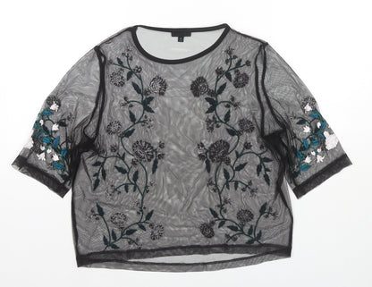 River Island Womens Black Polyester Basic Blouse Size 12 Round Neck - Flowers