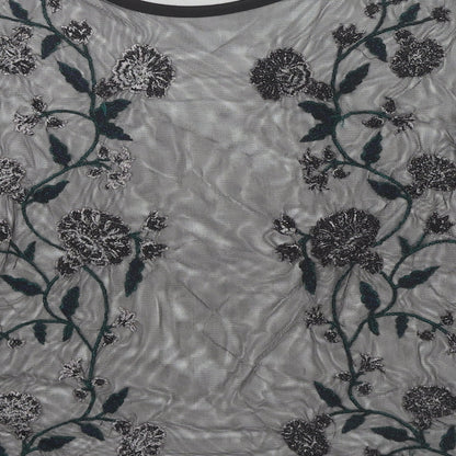 River Island Womens Black Polyester Basic Blouse Size 12 Round Neck - Flowers