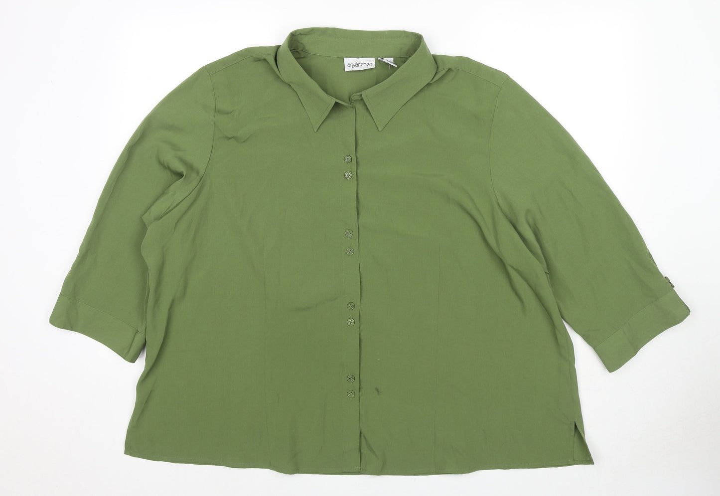 Apparenza Womens Green Polyester Basic Button-Up Size 3XL Collared