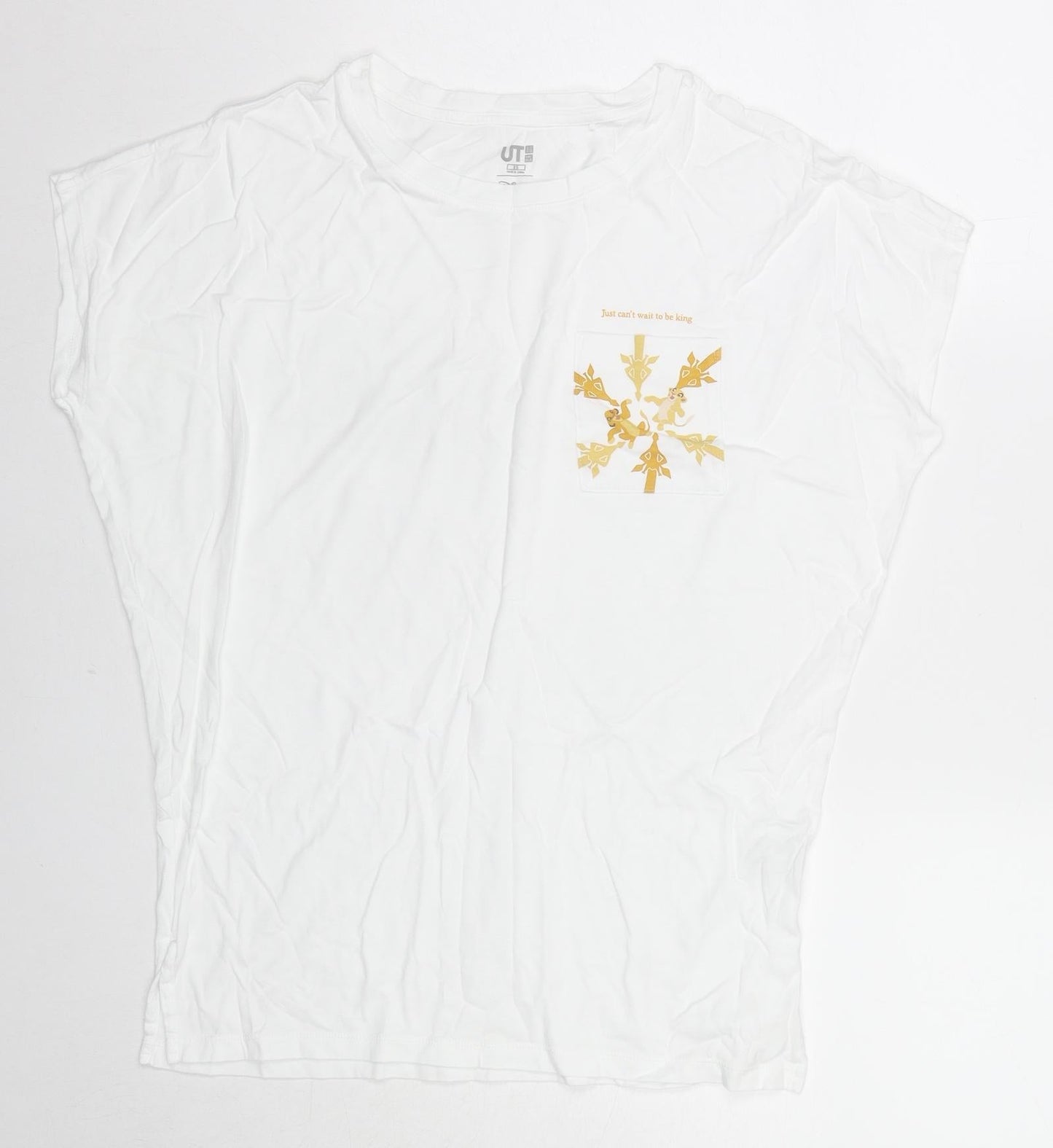 Uniqlo Womens White Cotton Basic T-Shirt Size XS Round Neck - Disney Lion King