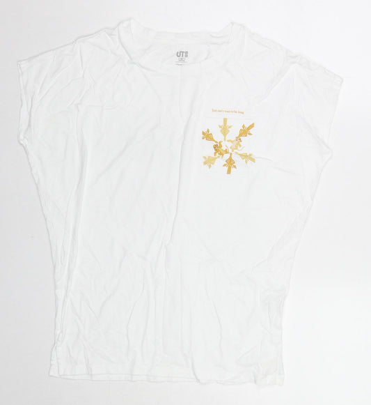 Uniqlo Womens White Cotton Basic T-Shirt Size XS Round Neck - Disney Lion King