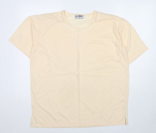 Lucky Womens Yellow Polyester Basic T-Shirt Size XL Round Neck